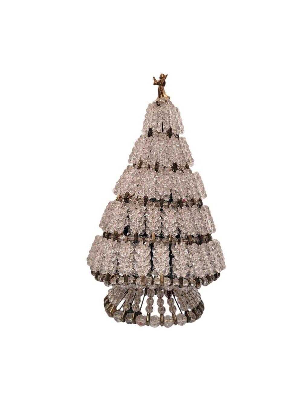 Vintage 10" Clear Beaded Safety Pin Christmas Tree w/Multi Colored Lights